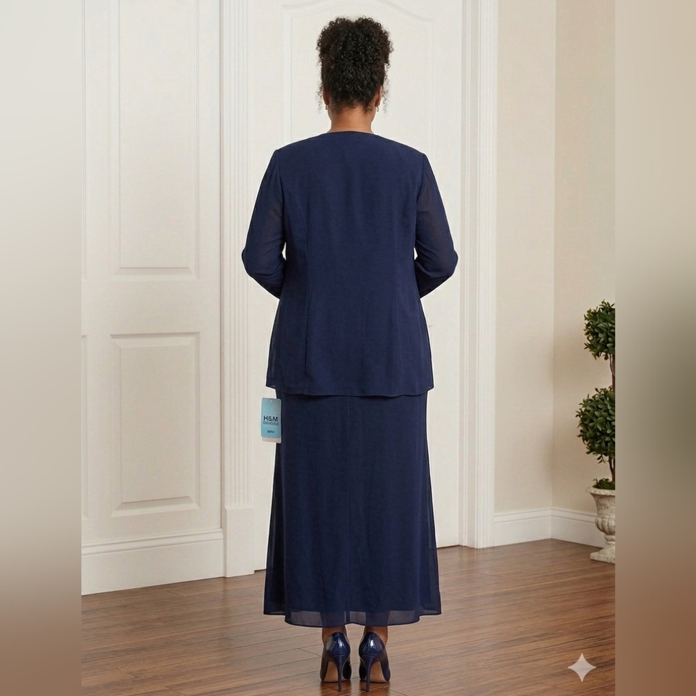 Elegant‎ Navy Two-Piece Evening Dress Set Size 18W & 20W - Picture 2 of 7